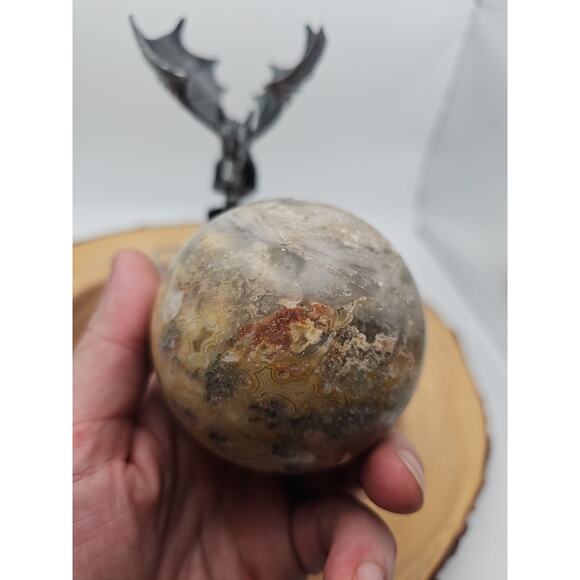 1.13lb 72mm Crazy Lace Agate W/Dragon Stand - Picture 10 of 10